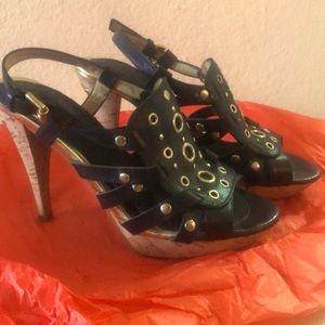 Michael Kors strappy black heels with gold tone details